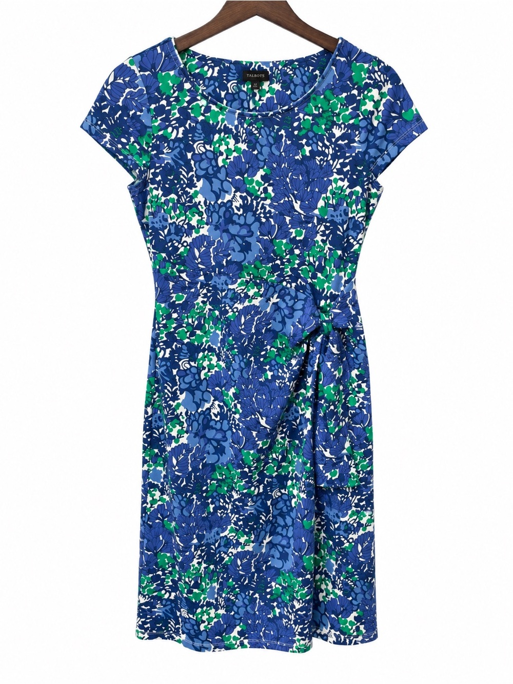 Talbots Blue & Green Floral Cap-Sleeve Sheath Dress